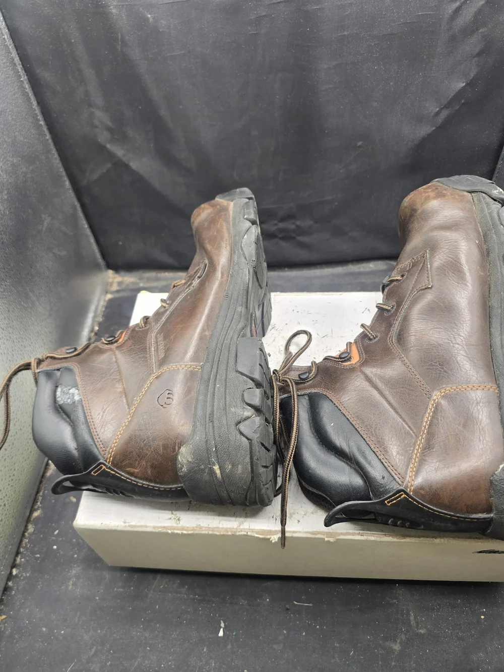 Wolverine Brown Work Boots with Orange Tongue Accents